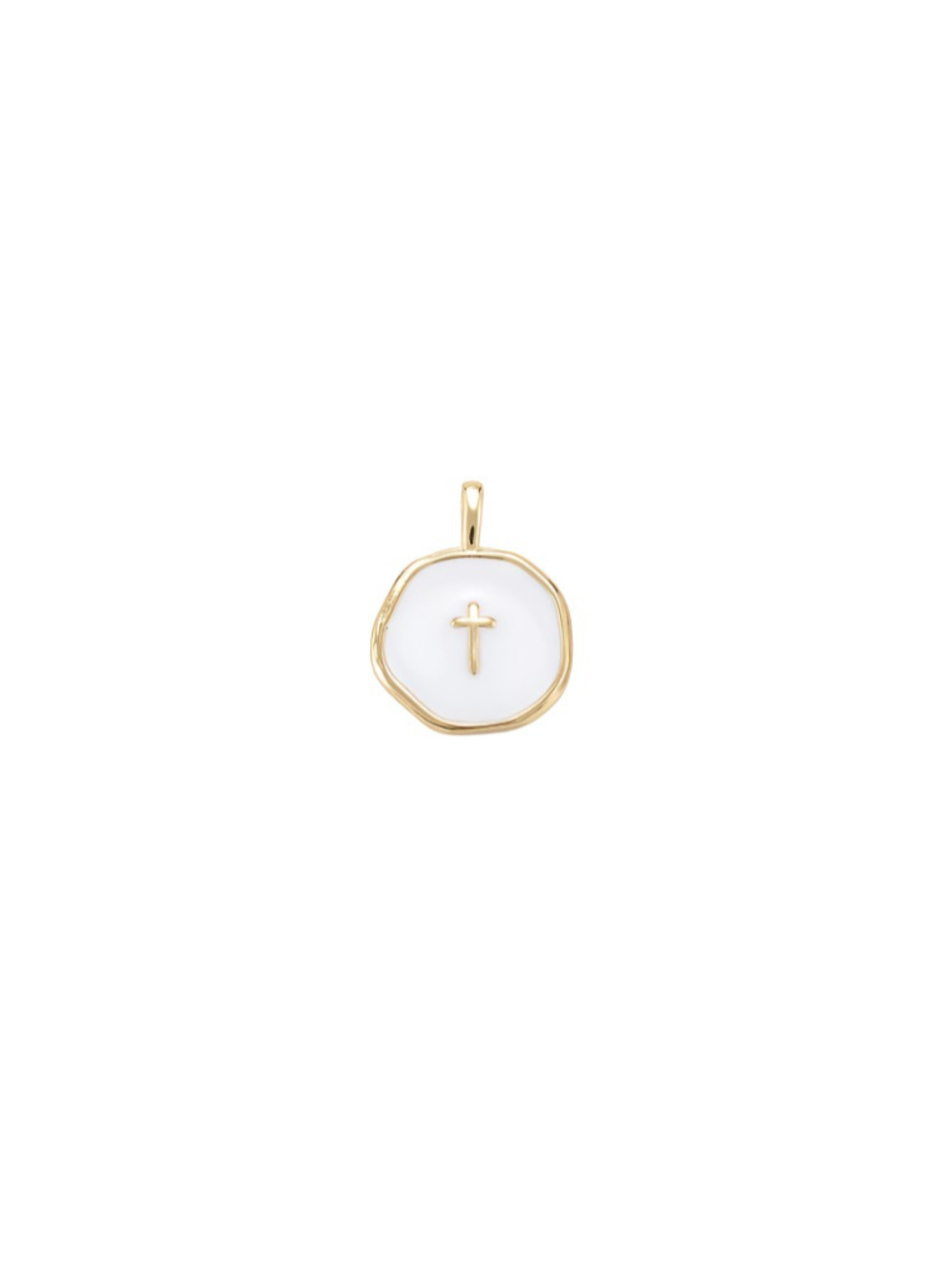 Pearl Disc with Gold Cross Charm