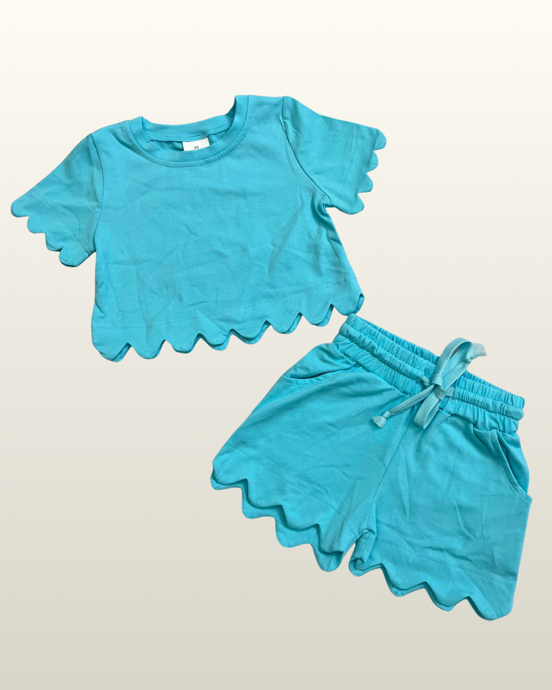 Youth Blue Scallop Shorts Set