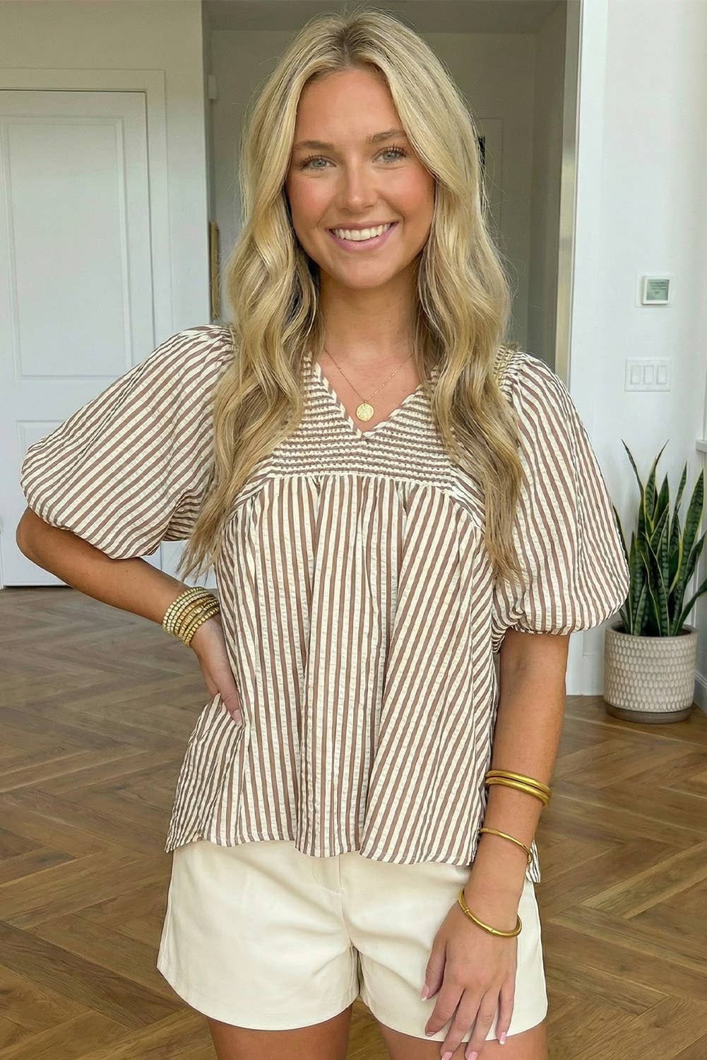The Sadie Stripe Puff Sleeve Top