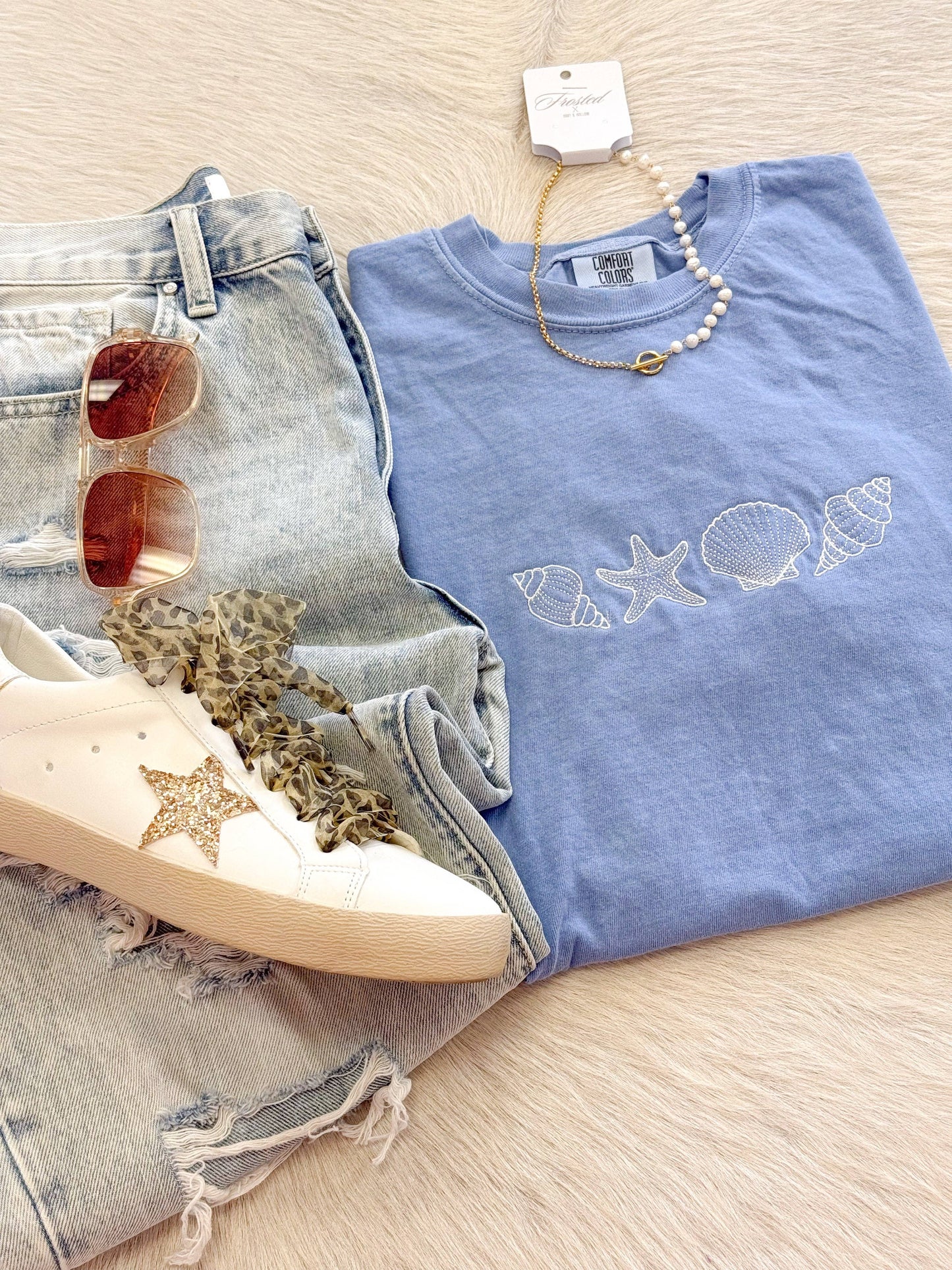 Youth Seashell Embroidered Tee