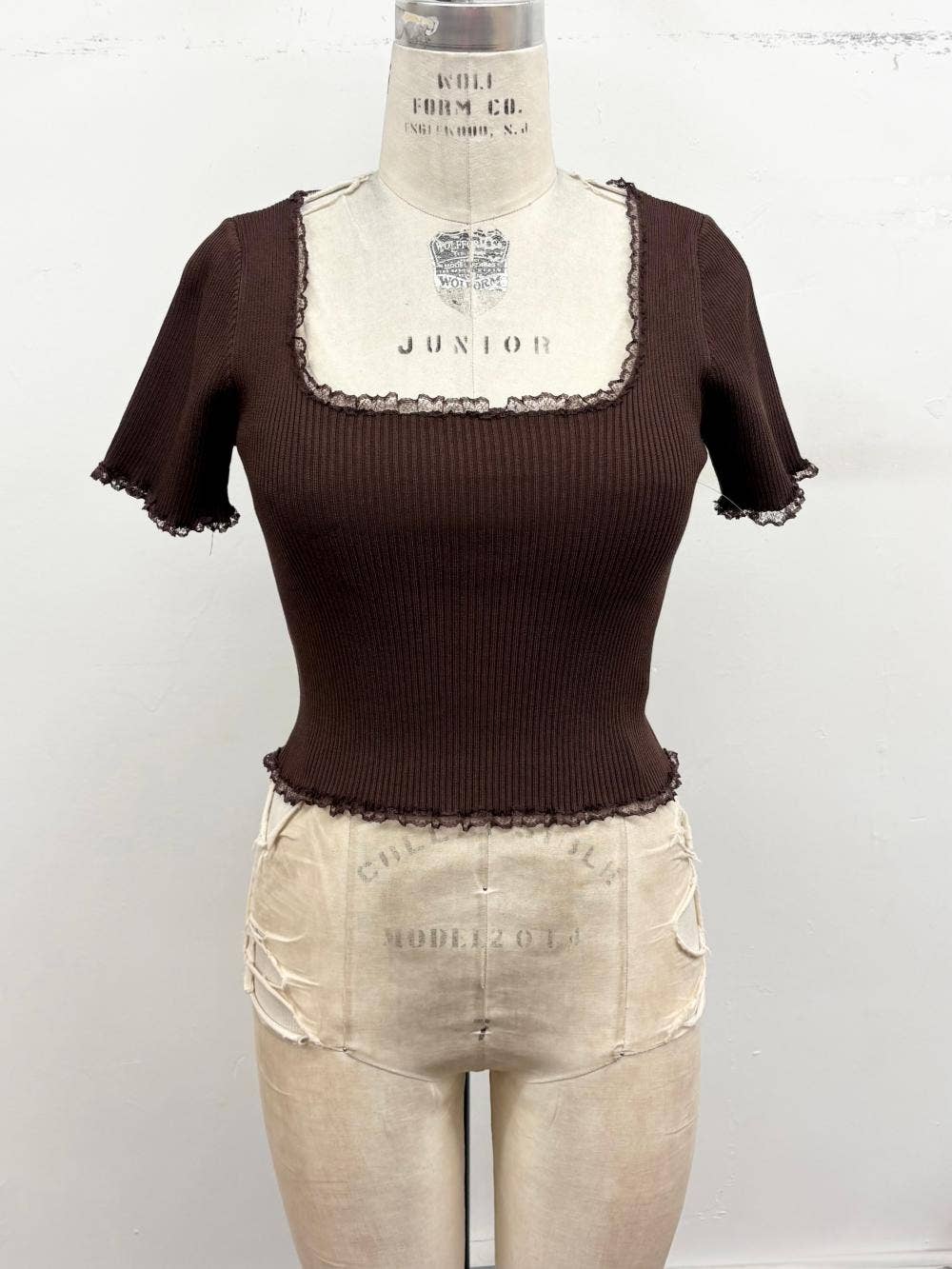 Lace Trim Ribbed Sweater Top