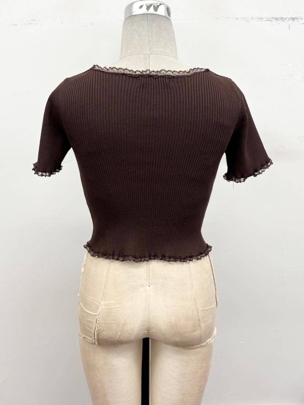 Lace Trim Ribbed Sweater Top