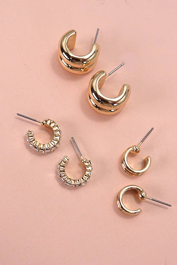 Double Hoop Huggie Trio