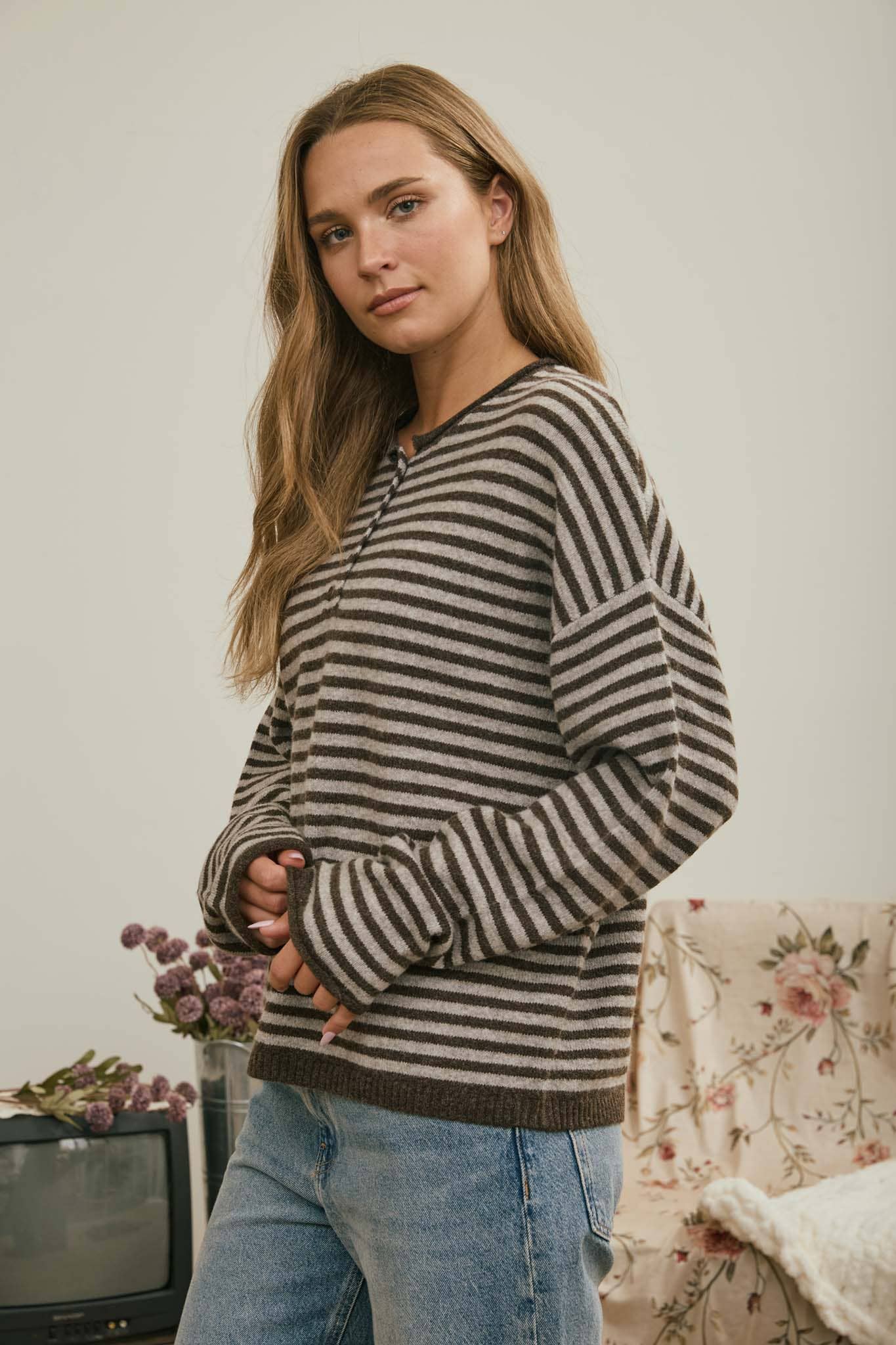 Henley Drop Sleeve Cardigan