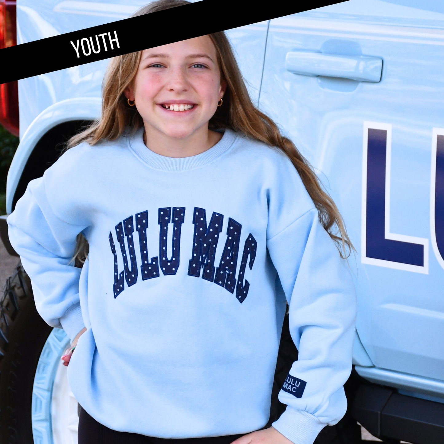 Youth Lulu Mac Light Blue/Navy Polka Dot Stitch