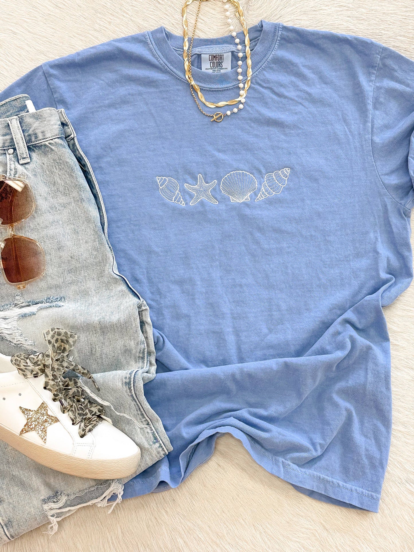 Youth Seashell Embroidered Tee