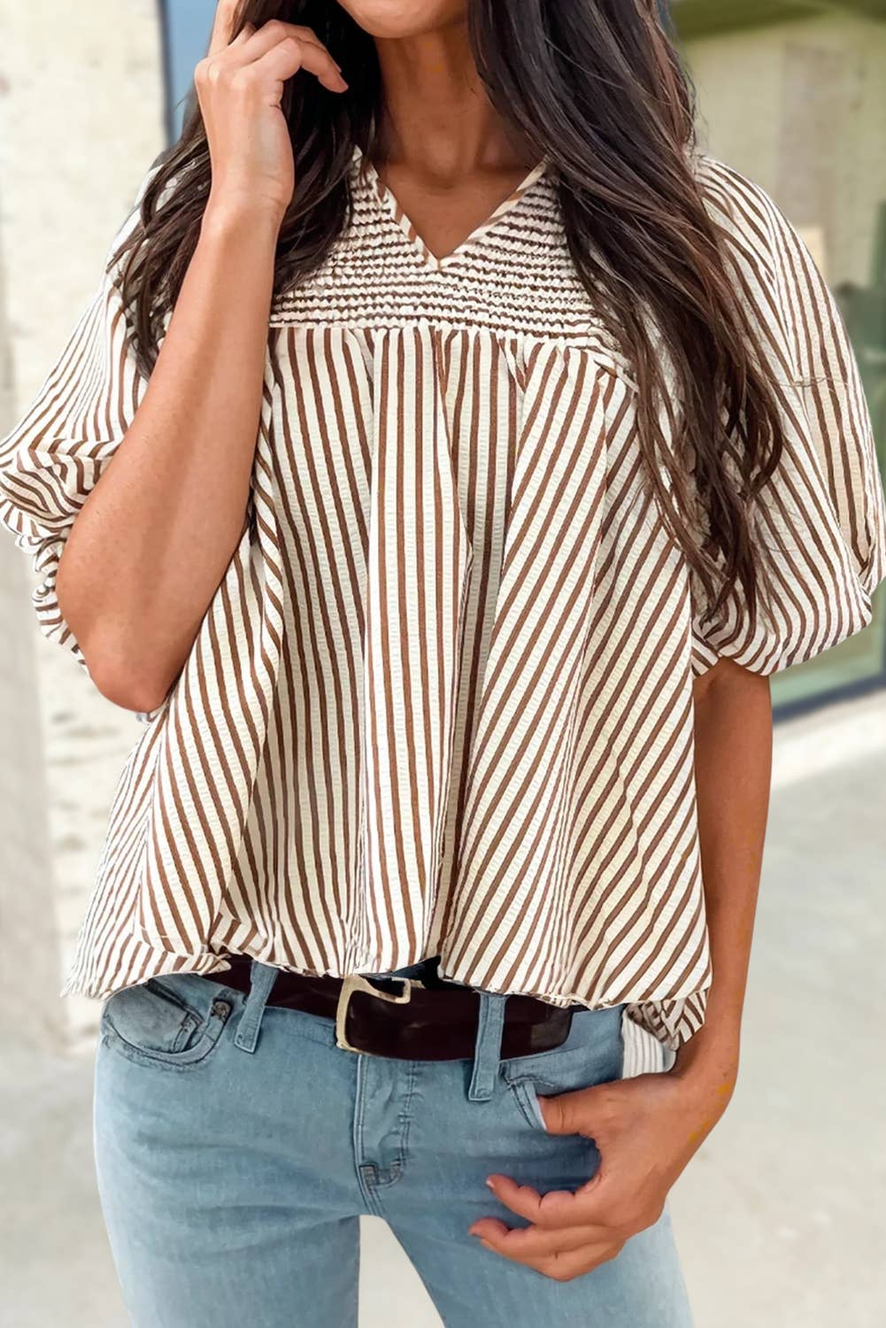 The Sadie Stripe Puff Sleeve Top