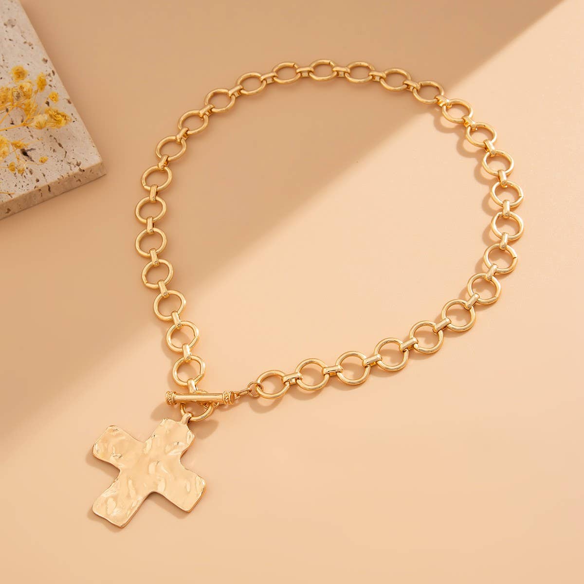 Hammered Chunky Cross Necklace