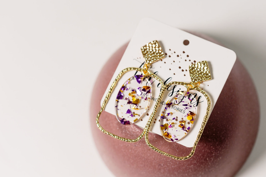 Golden Purple Flakes Earrings