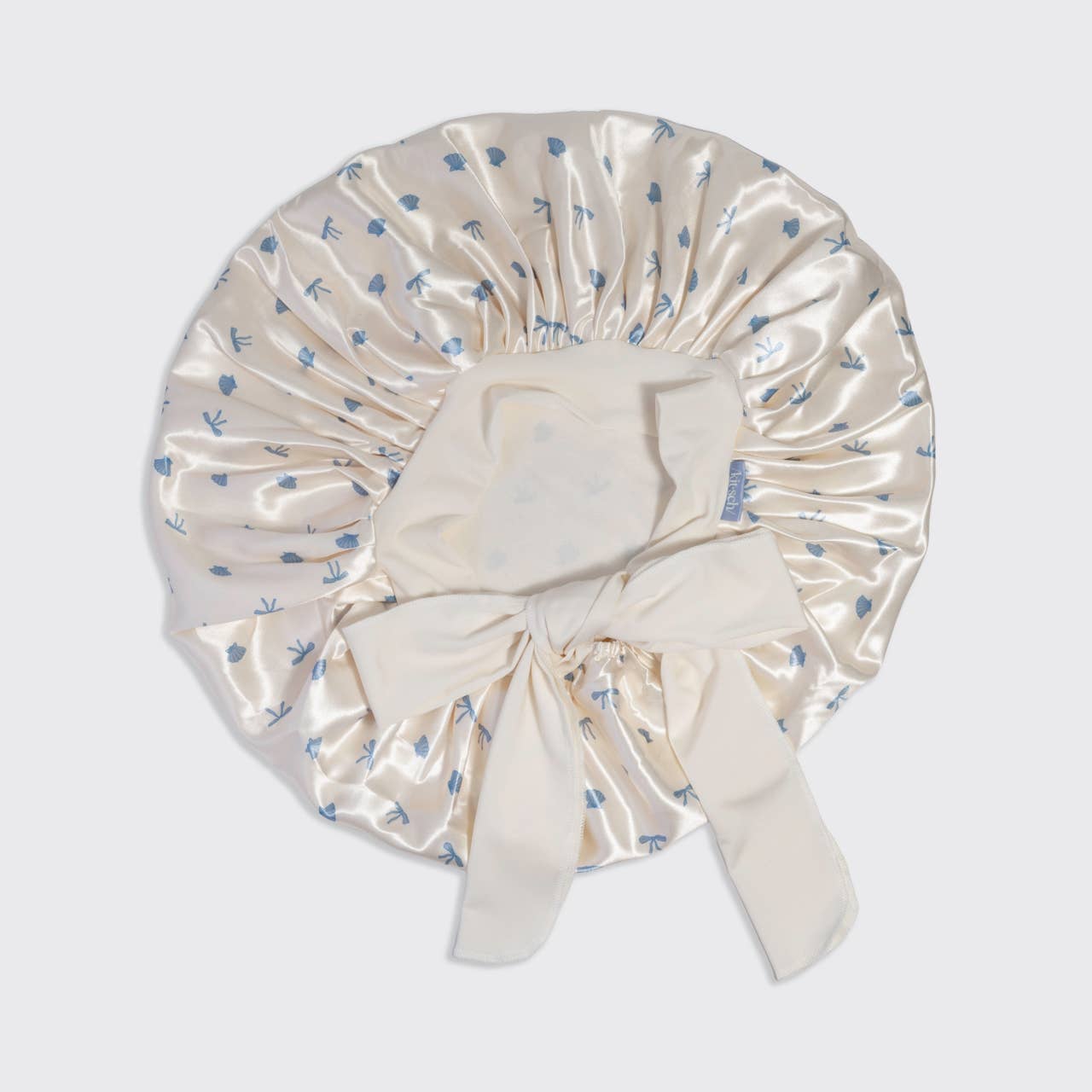 Satin Bonnet - Pearlized Cream & Coastal Blue Print