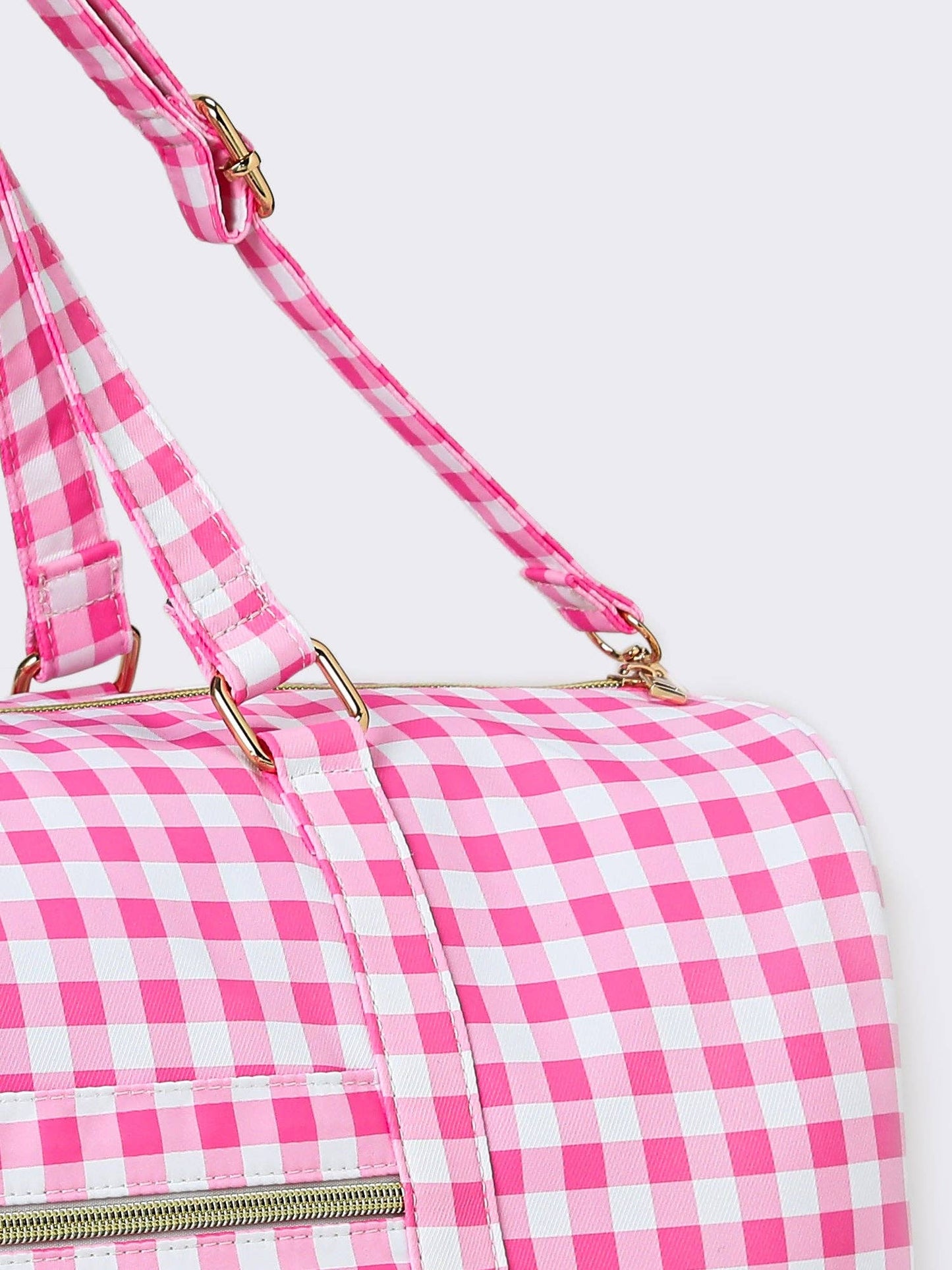 Pink Checkered Canvas Travel Bag