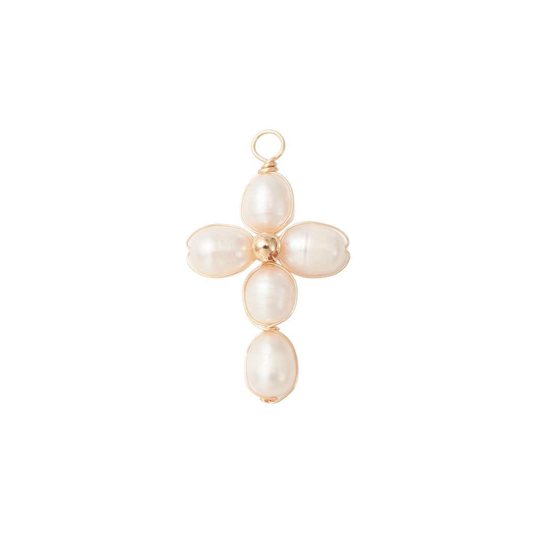 Gold Pearl Cross Charm
