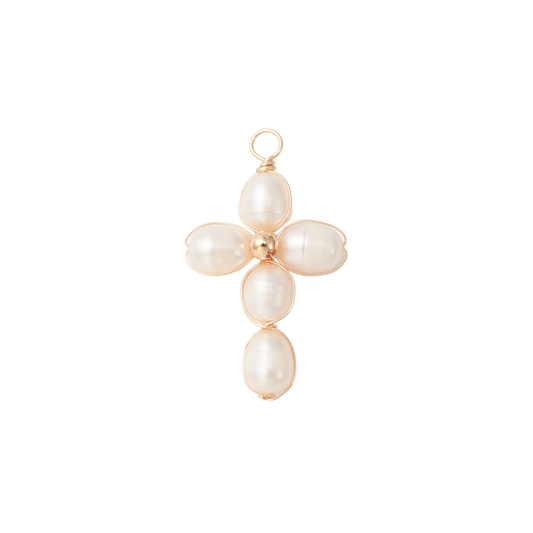 Gold Pearl Cross Charm