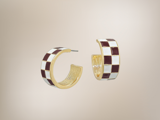 Maroon + White Checkered Earring