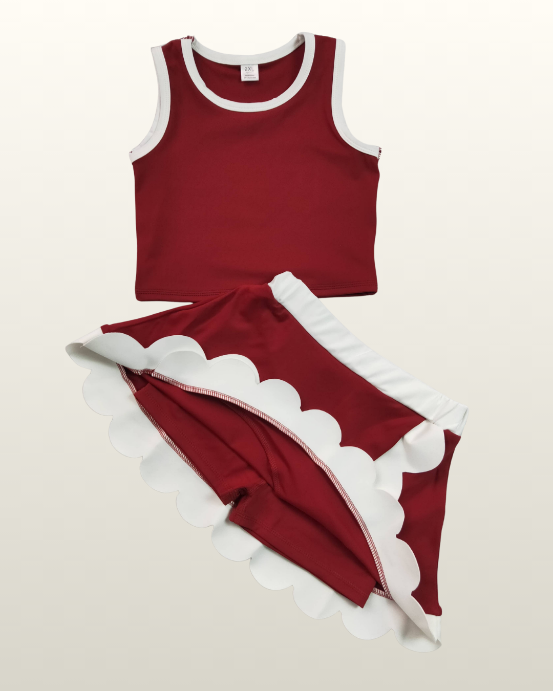 Youth Maroon + White Scallop Set