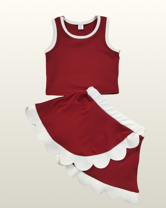 Youth Maroon + White Scallop Set