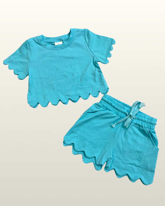 Youth Blue Scallop Shorts Set