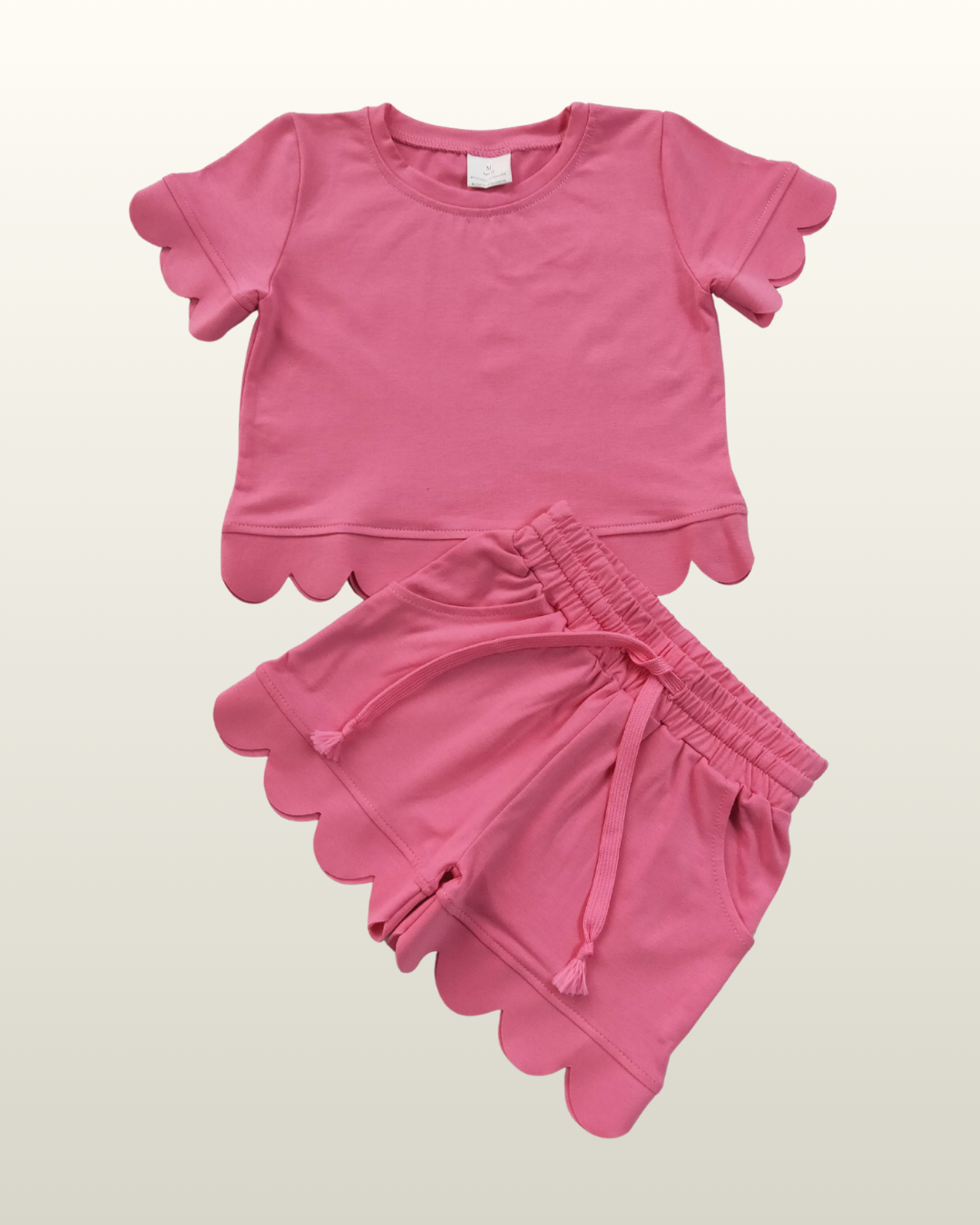 Youth Pink Scallop Shorts Set