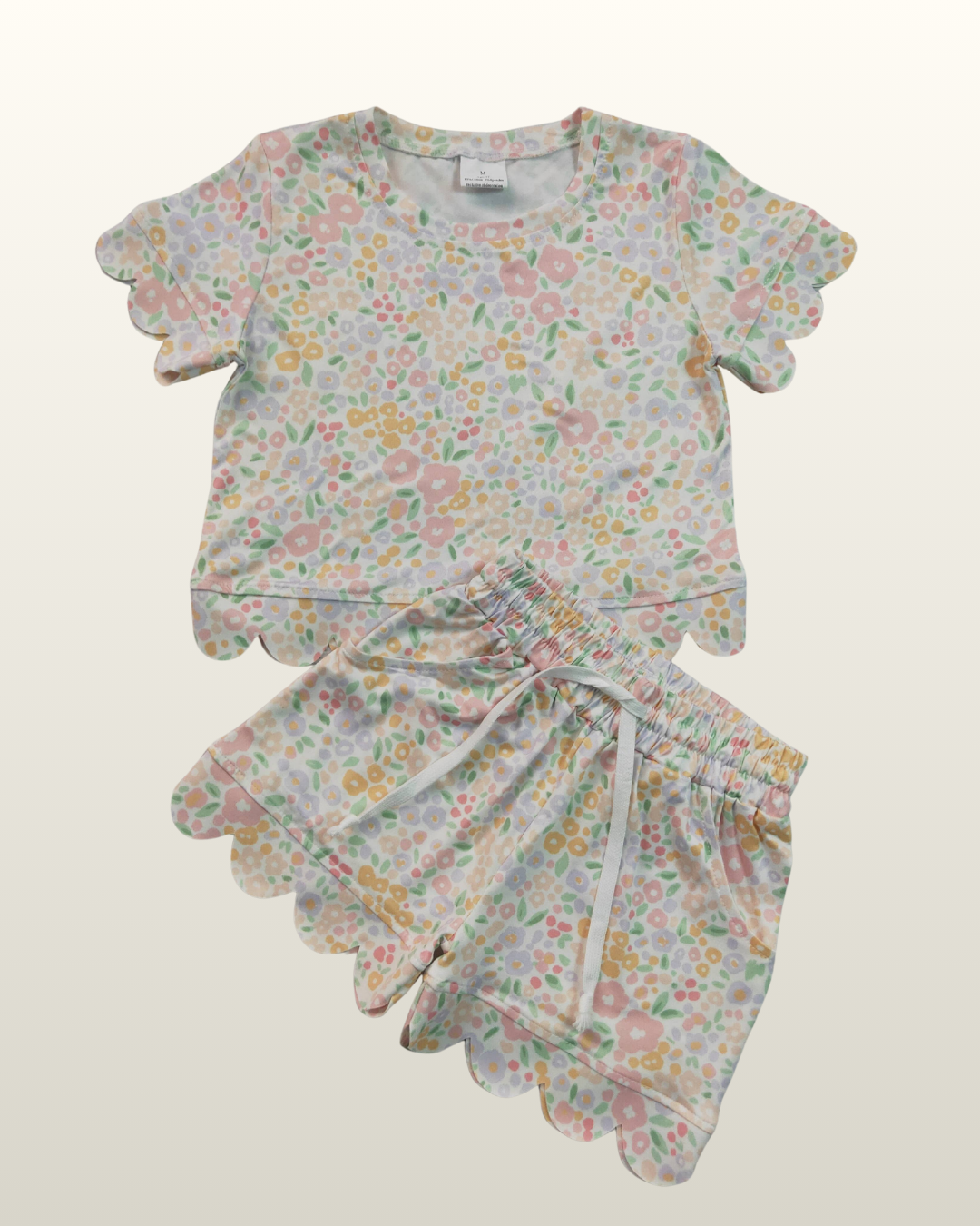 Youth Floral Scallop Shorts Set