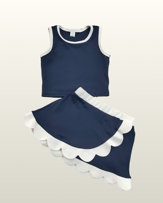 Youth Navy + White Scallop Set