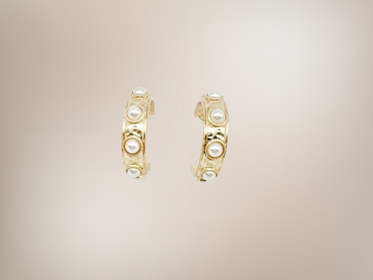 Gold Hoop with Studded Pearls