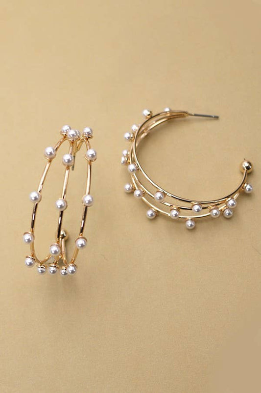 Triple Row Pearl Earrings