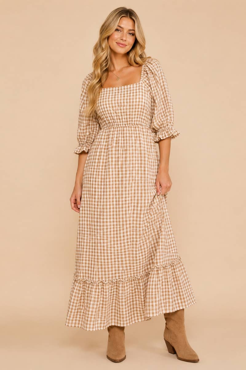 Gingham Puff Maxi Dress