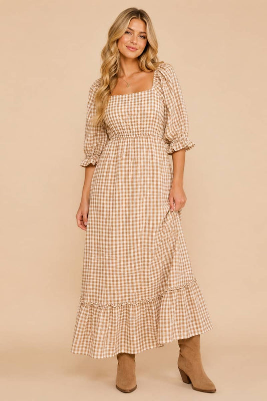 Gingham Puff Maxi Dress