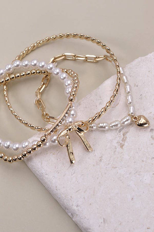 Bow + Pearl Bracelet Set