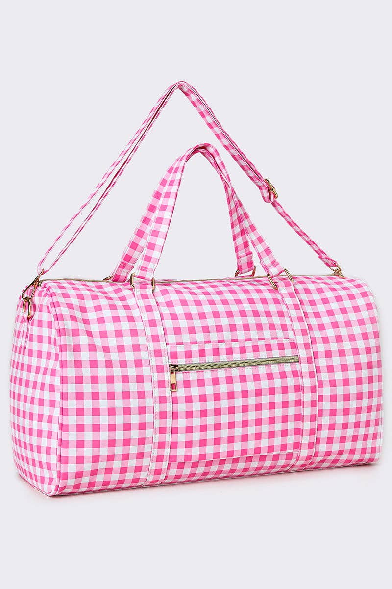 Pink Checkered Canvas Travel Bag