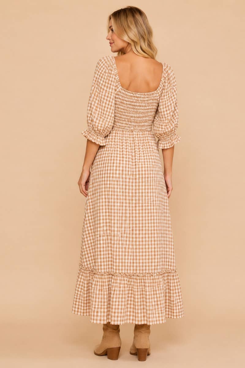 Gingham Puff Maxi Dress