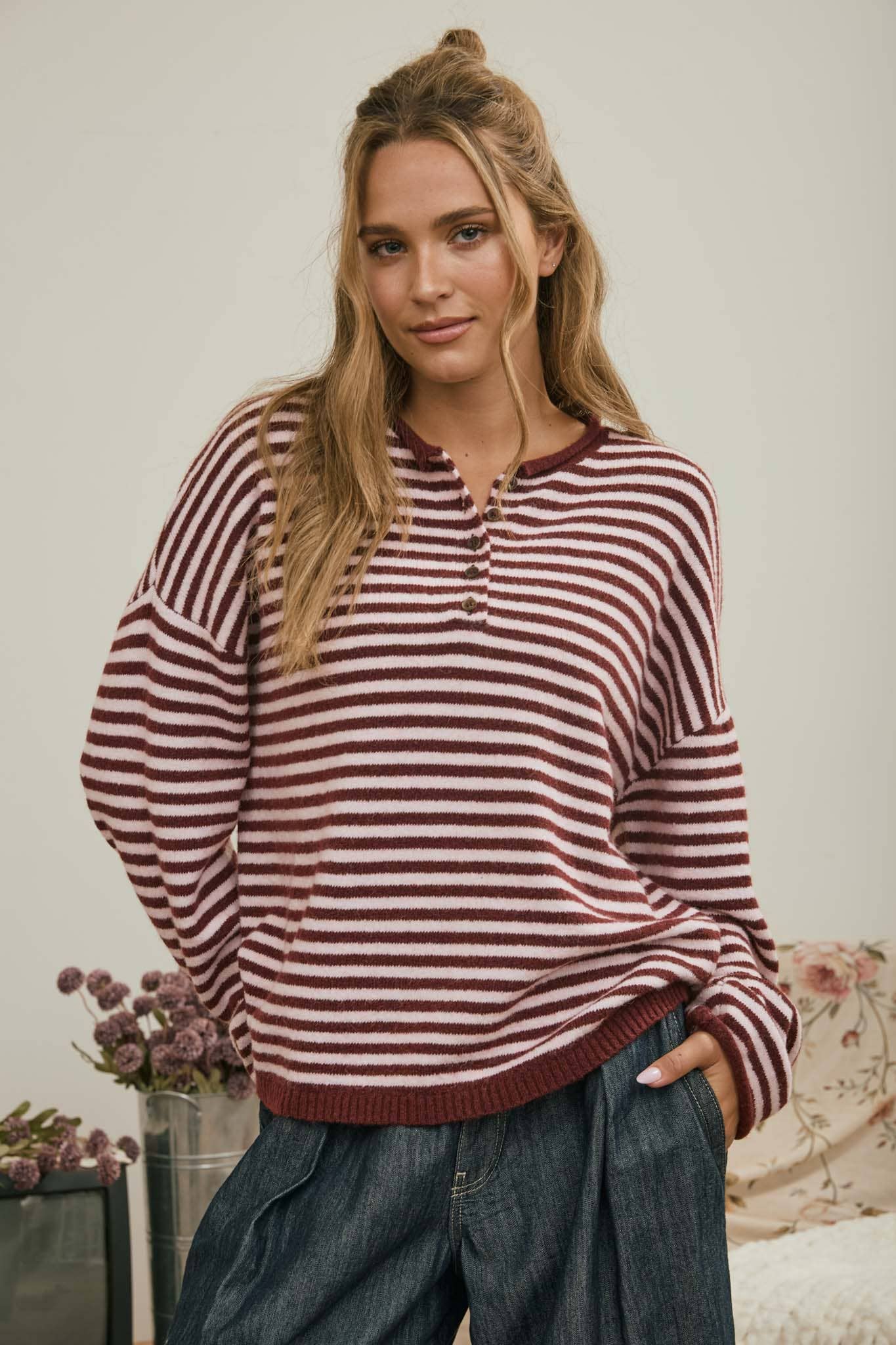 Henley Drop Sleeve Cardigan