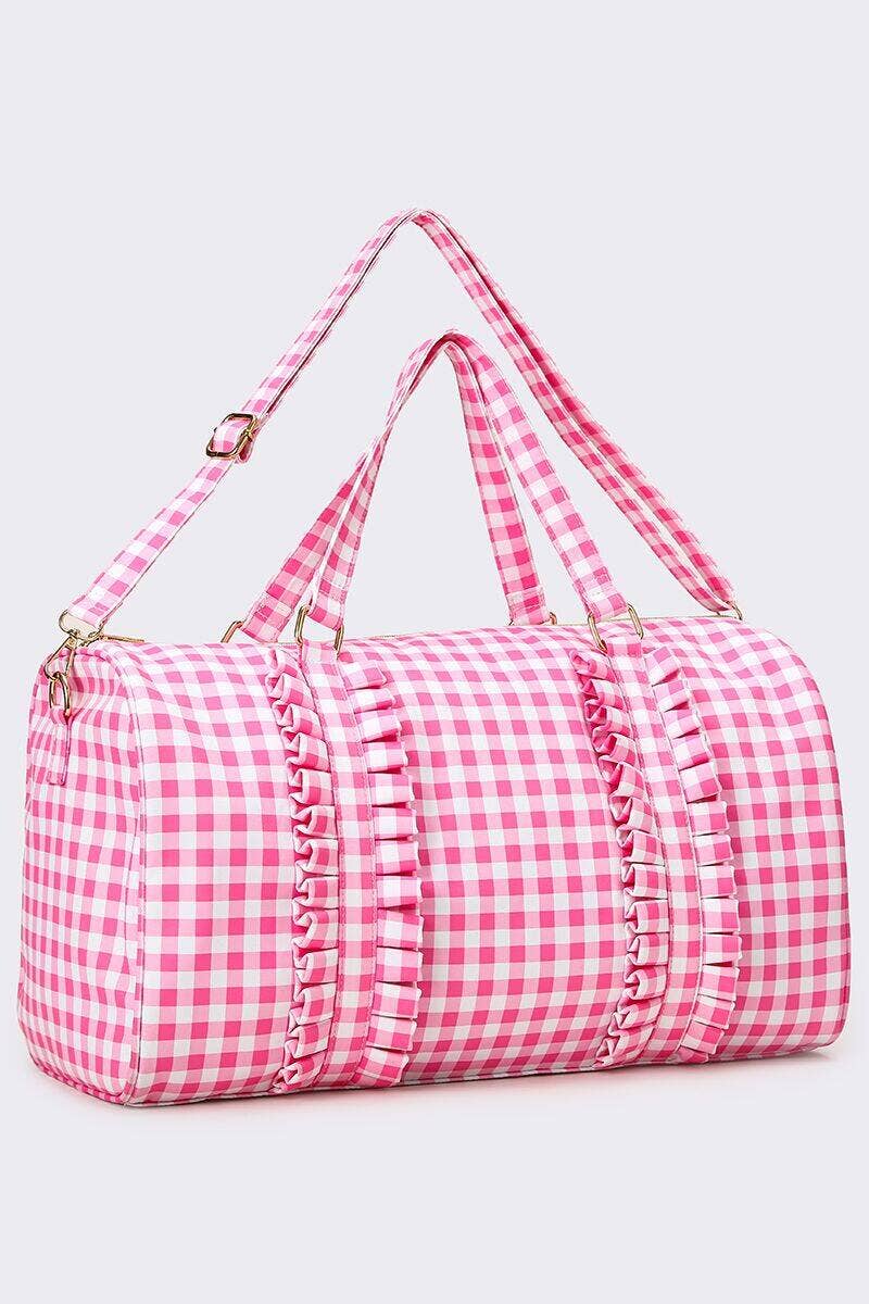 Pink Checkered Canvas Travel Bag