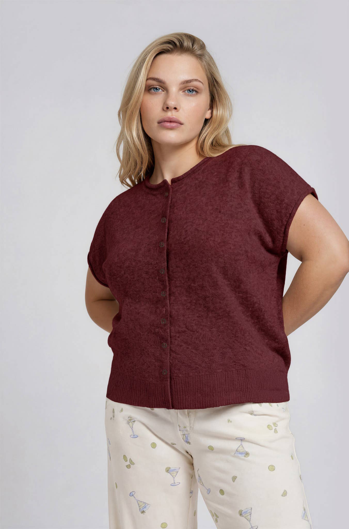 PLUS RAW EDGE SHORT SLEEVE CARDIGAN
