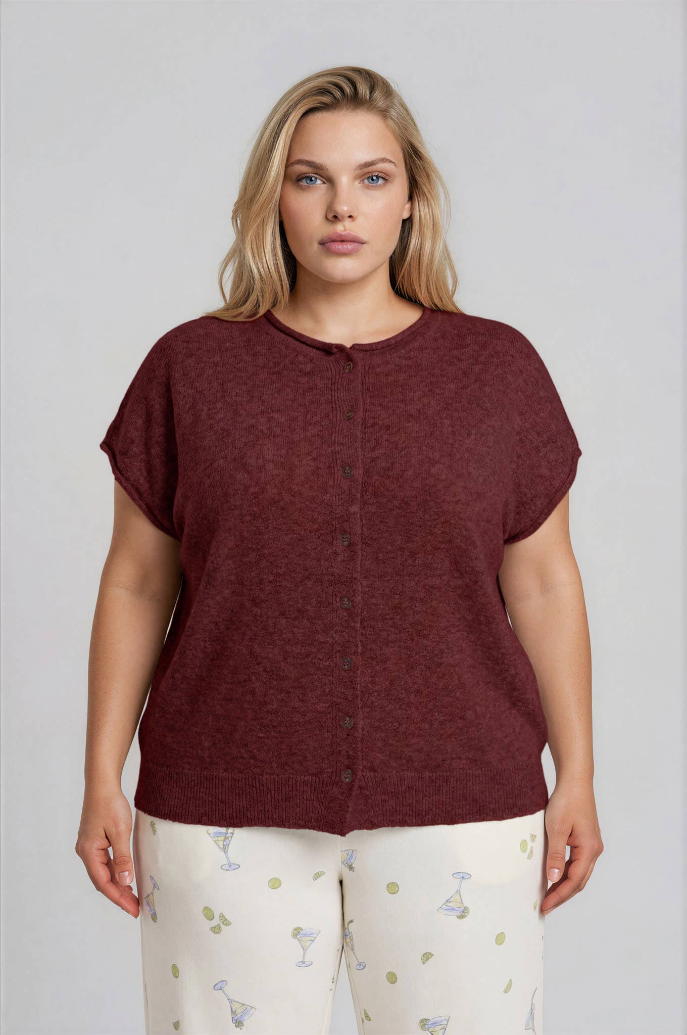 PLUS RAW EDGE SHORT SLEEVE CARDIGAN