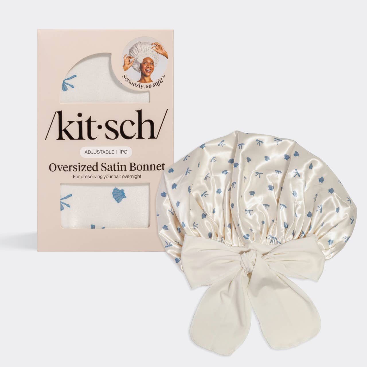 Satin Bonnet - Pearlized Cream & Coastal Blue Print