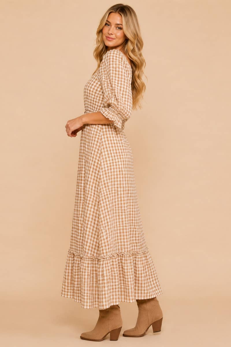 Gingham Puff Maxi Dress