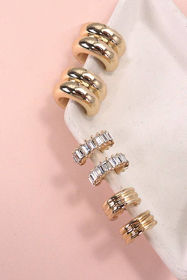 Double Hoop Huggie Trio