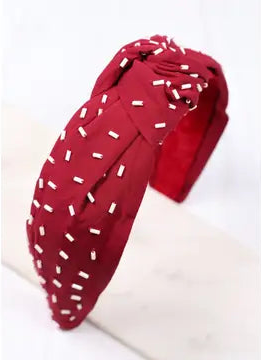 Bead Headband Burgundy White